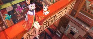 Preview wallpaper girl, kimono, pet, anime, art