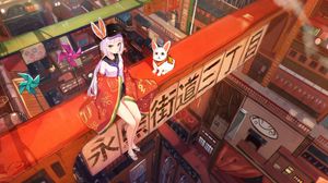 Preview wallpaper girl, kimono, pet, anime, art