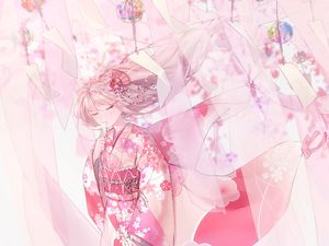 Preview wallpaper girl, kimono, pink, anime, art