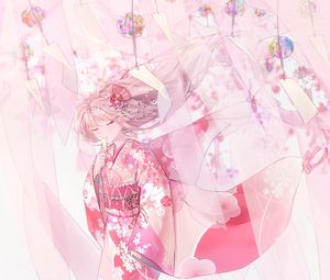 Preview wallpaper girl, kimono, pink, anime, art