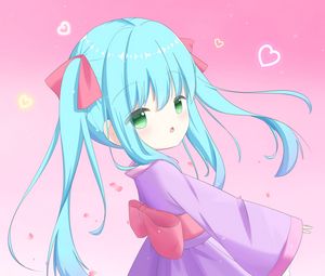 Preview wallpaper girl, kimono, ponytails, anime, art