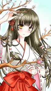 Preview wallpaper girl, kimono, sakura, branches, anime, art