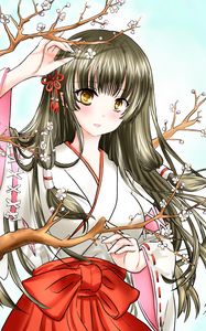 Preview wallpaper girl, kimono, sakura, branches, anime, art