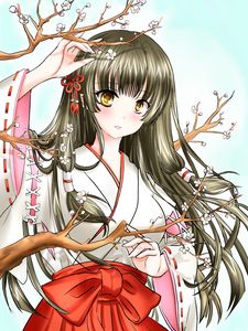 Preview wallpaper girl, kimono, sakura, branches, anime, art