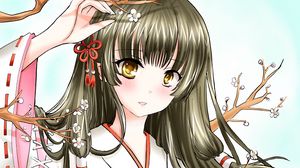Preview wallpaper girl, kimono, sakura, branches, anime, art