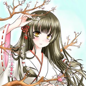 Preview wallpaper girl, kimono, sakura, branches, anime, art