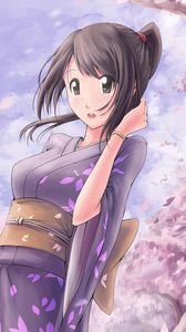 Preview wallpaper girl, kimono, sakura, petals, anime, art