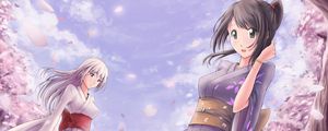 Preview wallpaper girl, kimono, sakura, petals, anime, art