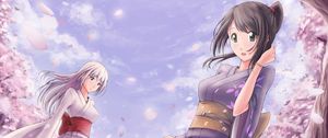 Preview wallpaper girl, kimono, sakura, petals, anime, art