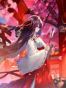 Preview wallpaper girl, kimono, sakura, anime, art