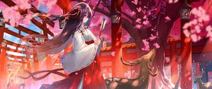 Preview wallpaper girl, kimono, sakura, anime, art