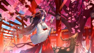 Preview wallpaper girl, kimono, sakura, anime, art