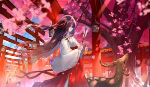Preview wallpaper girl, kimono, sakura, anime, art