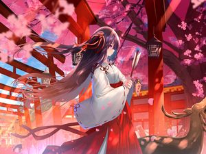 Preview wallpaper girl, kimono, sakura, anime, art