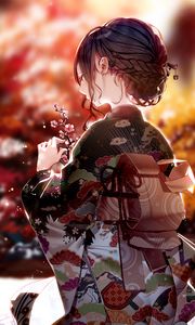 Preview wallpaper girl, kimono, sakura, flowers, anime