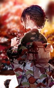 Preview wallpaper girl, kimono, sakura, flowers, anime