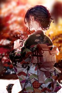 Preview wallpaper girl, kimono, sakura, flowers, anime