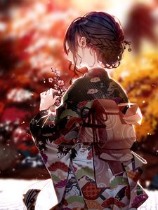 Preview wallpaper girl, kimono, sakura, flowers, anime