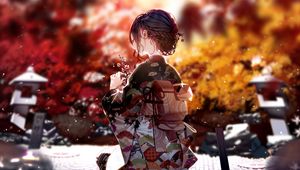 Preview wallpaper girl, kimono, sakura, flowers, anime