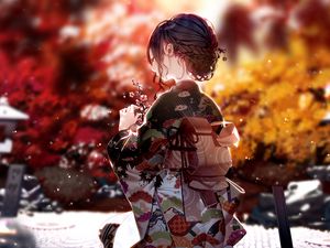 Preview wallpaper girl, kimono, sakura, flowers, anime