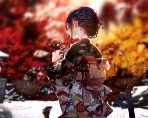 Preview wallpaper girl, kimono, sakura, flowers, anime