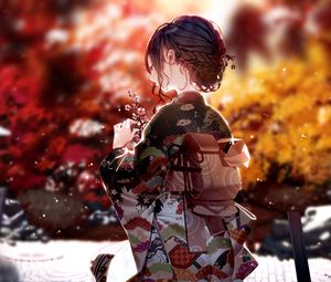 Preview wallpaper girl, kimono, sakura, flowers, anime