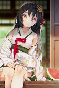 Preview wallpaper girl, kimono, smile, fan, anime