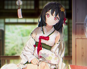 Preview wallpaper girl, kimono, smile, fan, anime