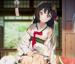 Preview wallpaper girl, kimono, smile, fan, anime