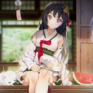 Preview wallpaper girl, kimono, smile, fan, anime