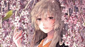 Preview wallpaper girl, kimono, smile, flowers, anime, art