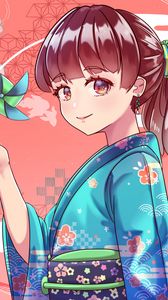 Preview wallpaper girl, kimono, smile, glance, anime