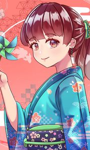 Preview wallpaper girl, kimono, smile, glance, anime