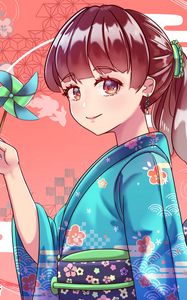 Preview wallpaper girl, kimono, smile, glance, anime