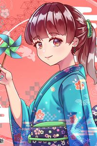 Preview wallpaper girl, kimono, smile, glance, anime