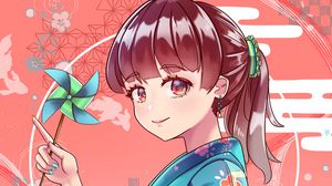 Preview wallpaper girl, kimono, smile, glance, anime