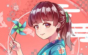 Preview wallpaper girl, kimono, smile, glance, anime