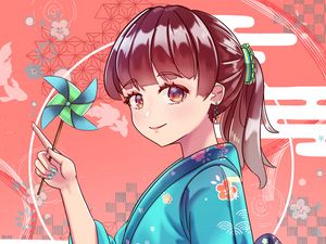 Preview wallpaper girl, kimono, smile, glance, anime