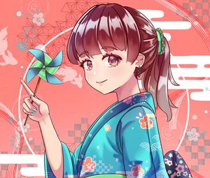 Preview wallpaper girl, kimono, smile, glance, anime