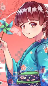 Preview wallpaper girl, kimono, smile, cute, anime, art