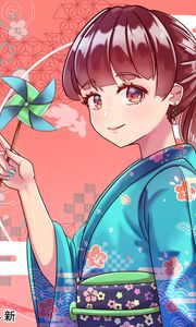 Preview wallpaper girl, kimono, smile, cute, anime, art