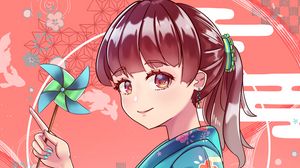 Preview wallpaper girl, kimono, smile, cute, anime, art