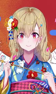 Preview wallpaper girl, kimono, smile, anime, art