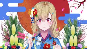 Preview wallpaper girl, kimono, smile, anime, art