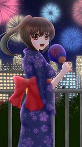 Preview wallpaper girl, kimono, smile, holiday, anime