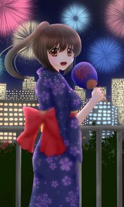 Preview wallpaper girl, kimono, smile, holiday, anime