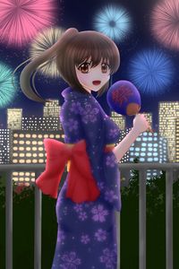 Preview wallpaper girl, kimono, smile, holiday, anime