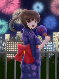 Preview wallpaper girl, kimono, smile, holiday, anime