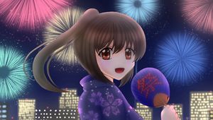 Preview wallpaper girl, kimono, smile, holiday, anime