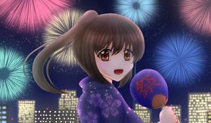 Preview wallpaper girl, kimono, smile, holiday, anime